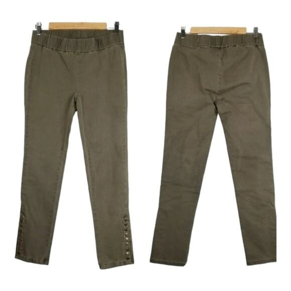 Soft Surroundings Metro Denim Snap Ankle Army Green Pants - Picture 1 of 8